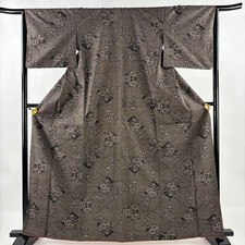 JAPANESE KIMONO TSUMUGI DARK BROWN 165cm 5 ft 5 in PURE SILK B2260