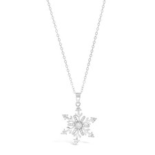 Sterling Silver Cubic Zirconia Snowflake Pendant Necklace for Women - 18"