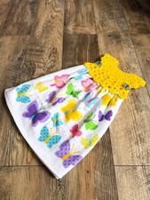 Handcrafted Yellow Butterfly Hanging Kitchen Tea Towel with Crochet Topper