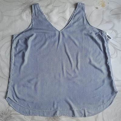 NEW Old Navy Top sz 4X Plus Blue White Stripe Double V-Neck Sleeveless Tank