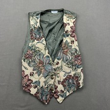 Vintage Y2K Backroad Blues Tapestry Vest Womens Cream Floral V Neck Button Front