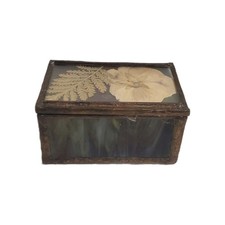 Vintage Etched Stained Glass Pressed Flowers Leaded Trinket Jewelry Box
