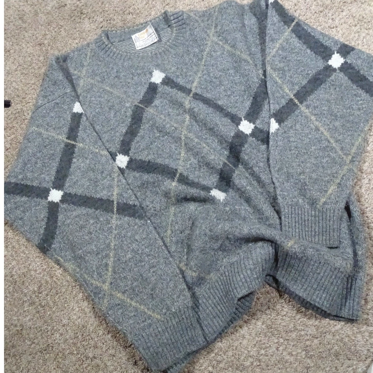 Vtg London Fog Argyle Pattern Crewneck Sweater Made USA Size XL Classic Preppy