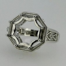 925 Sterling Silver Hexagon Set 12MM Round Shape Semi Mount Ring Cocktail Ring