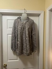 Easel Boho Lace Up Hoodie Gray Knit Oversized...