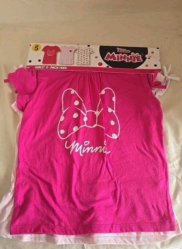 Disney Junior Minnie Mouse 3-Pack Tees Pink/White Size 5 Youth