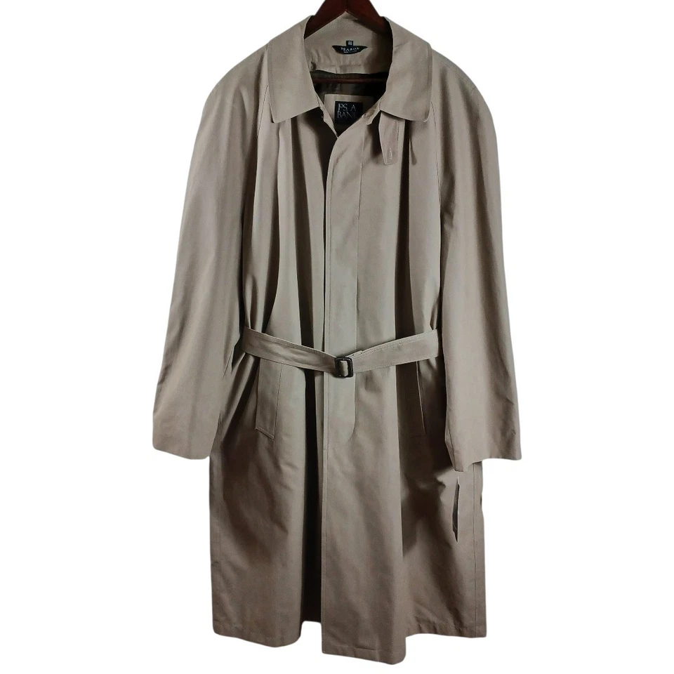 NWT Jos A Bank $350 Tan Trench Coat 44R Removable Plaid Wool Liner Belted Long - Image 3 of 4