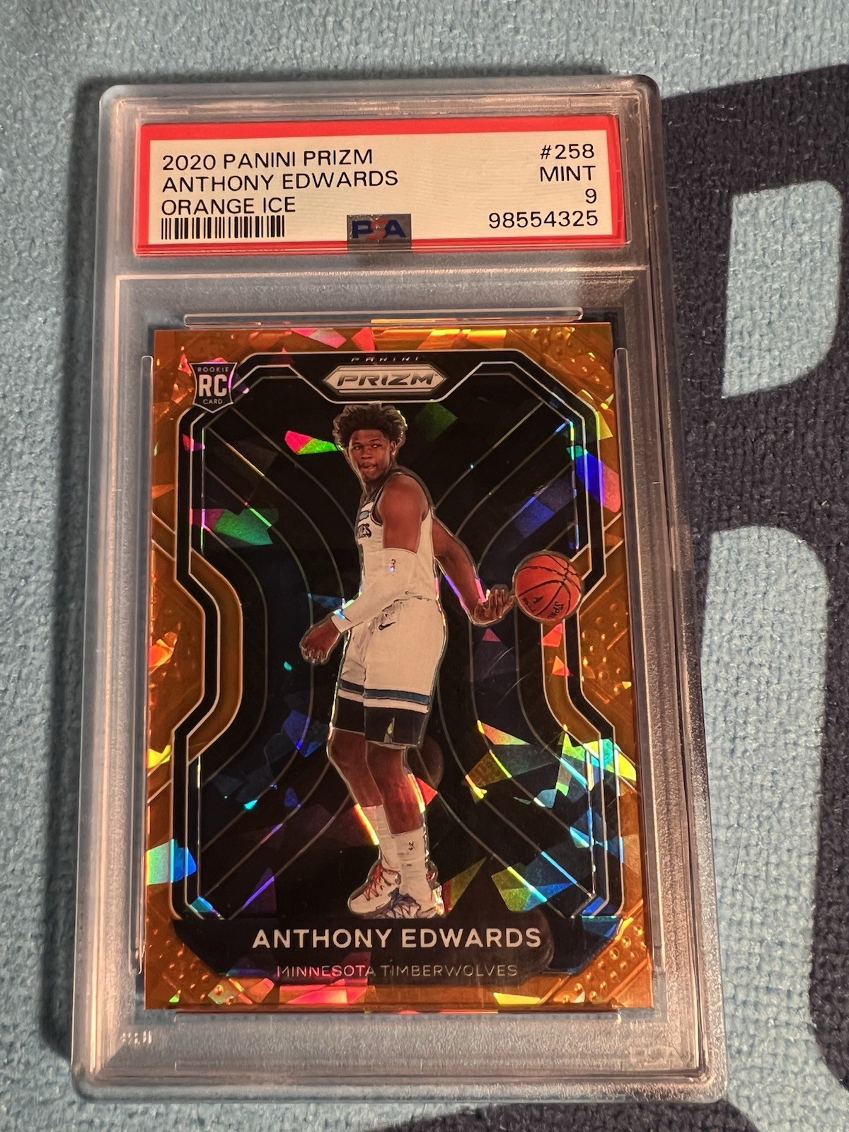 130972754 Anthony Edwards 2020 Panini Prizm #258 Orange Ice Rookie RC PSA 9