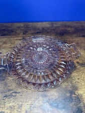 VTG JeannetteWindsor DiamondPink DepressionGlass Handled Serving Tray&Small Plat