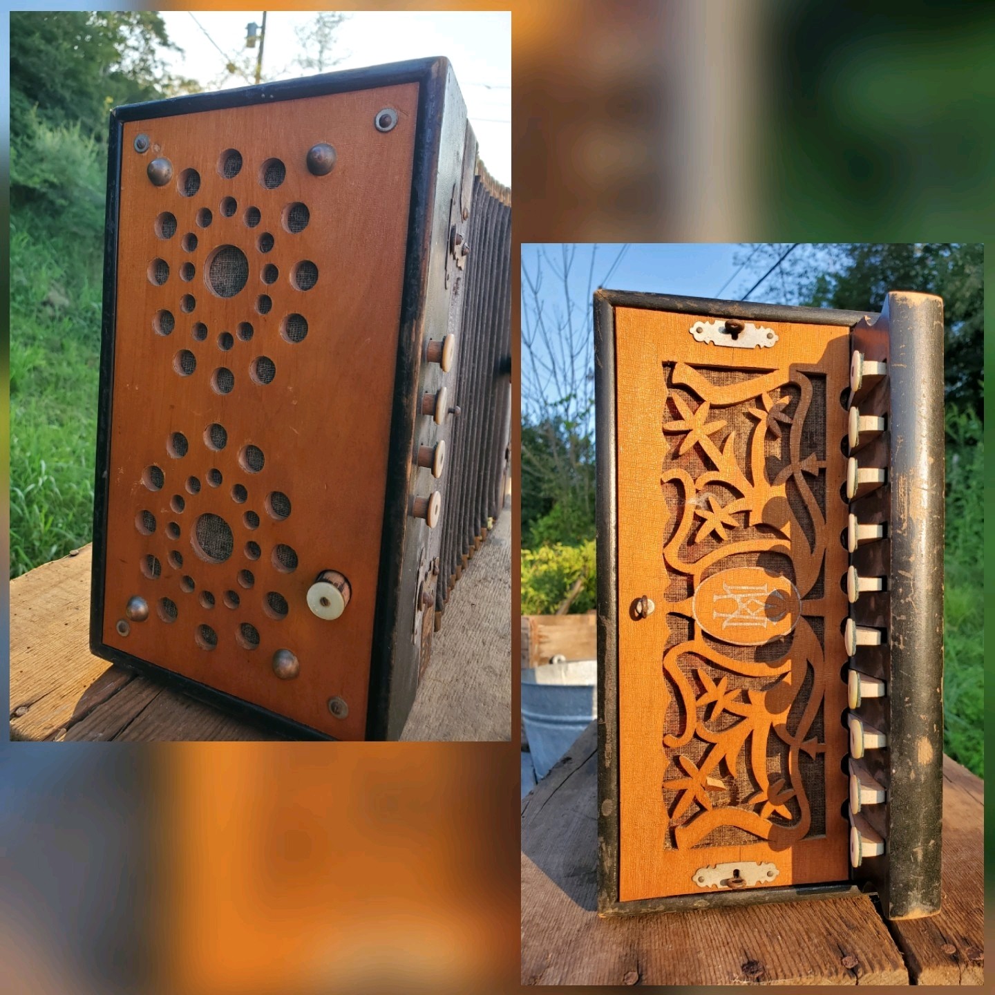 Antique 1910-20s M. HOHNER Accordeon Vintage Wood Button Box Steel Reeds GERMANY