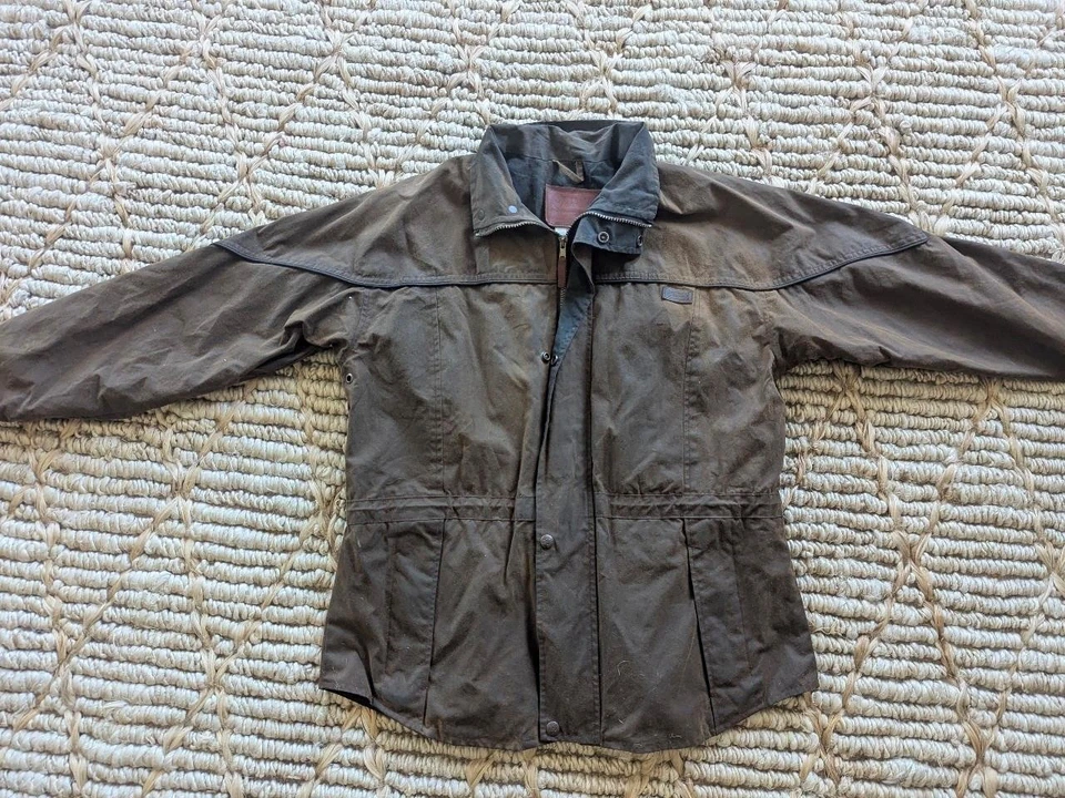 vintage WAXED COTTON coat S brown PATINA oilskin AUSTRALIAN OUTBACK brown - Image 3 of 4