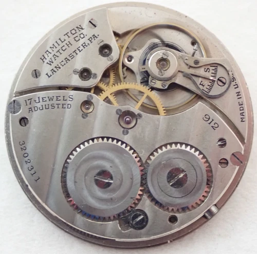 ANTIQUE 12s HAMILTON 17 JEWEL 17j GRADE 912 OPEN FACE POCKET WATCH MOVEMENT