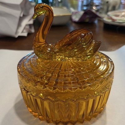 Amber Glass Powder Jar with Lid, Swan Top Cover