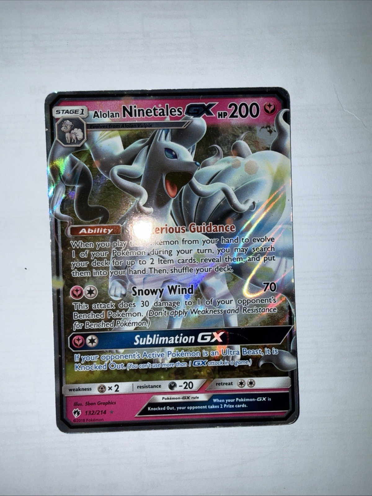 Alolan Ninetales GX Lost Thunder Pokemon Card 132/214 Ultra Rare Holo Card NM