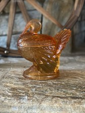 Amber Glass Turkey Candy Dish Thanksgiving 