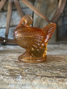 Amber Glass Turkey Candy Dish Thanksgiving