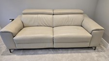 Large 3  Seater Reclining Leather Sofa with 2 x USB ports -  Cream. LAST ONE 