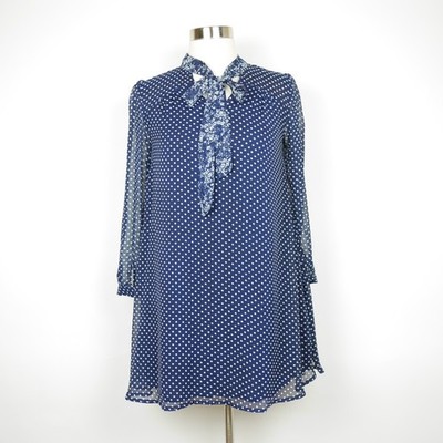 11 1  TYLHO Anthropologie Women's XS Blue & white polka dress shift dress ISLA