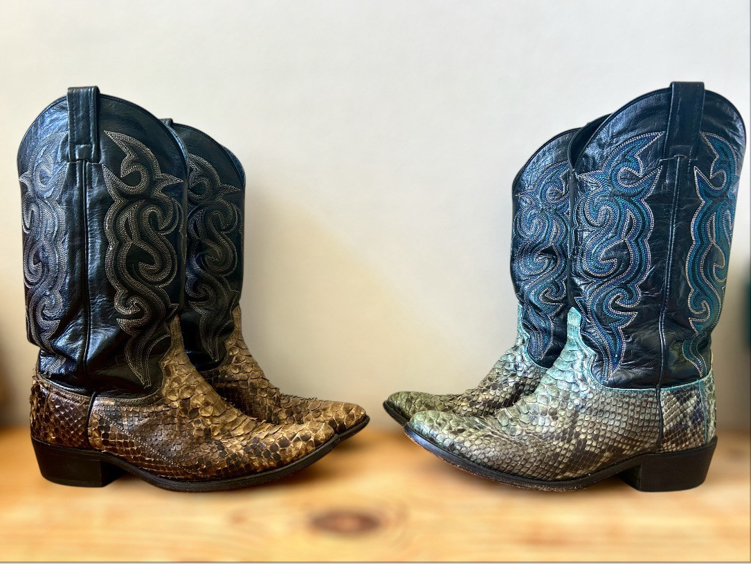 TWO PAIR VTG Dan Post Back Cut Python Snakeskin C… - image 1