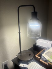 Farmhouse Table Lamp, Vintage Desk Decor with Glass Shade, Edison Bulb Included