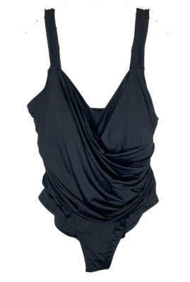 Jantzen Solid Surplice Maillot One-Piece Swimsuit A477181 Black Size 20W NEW