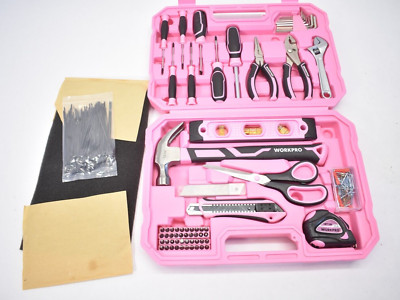 Work Pro Pink Tool Kit Hammer/Scissors/Box Cutter/Pliers/Screwdrivers/Etc