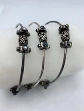 Lot Of 3 VTG Sterling Silver Multi Gemstone Bali Bangle Bracelet 68.2g #ybn