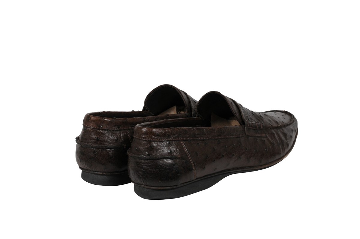 Prada Men Penny Loafers US 10 UK 9 Brown Ostrich Leather 