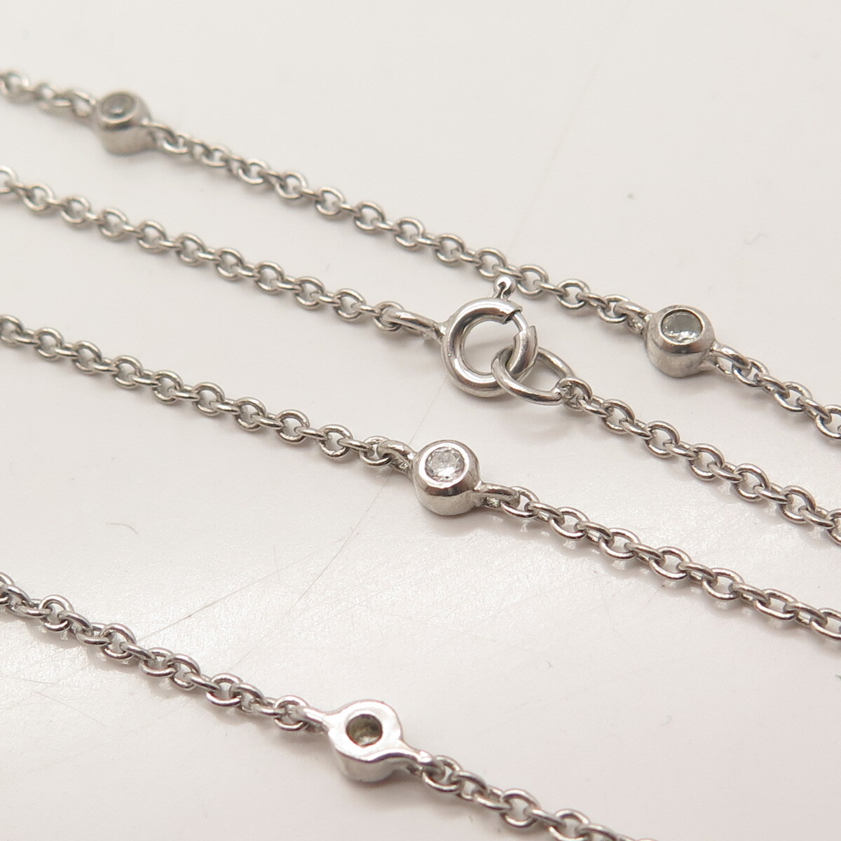 925 Sterling Silver C Z Station Cable Chain Necklace 26