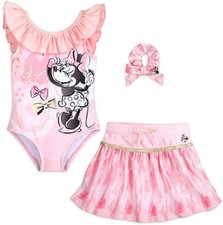 Disney Store Minnie Mouse 2PC Deluxe Swimsuit Hair Scrunchie Set Girl Size 4 5/6