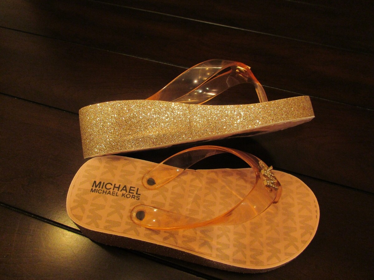 Michael Kors Gage Kiley Wedge Rose Gold See Thru Strap Sandals