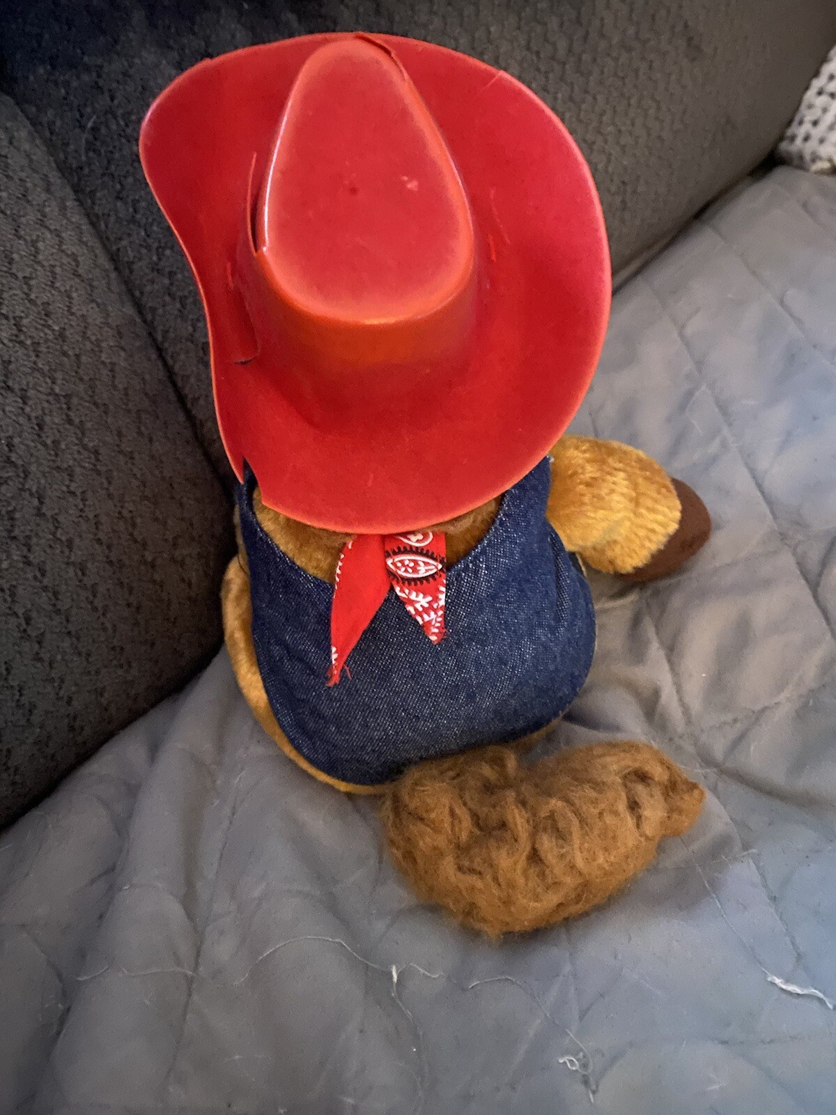 Cappello da cowboy rosso Aurora Cavallo Pony Peluche Imbottito Animale Bandana Blu Denim