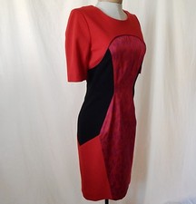 NWT $295 VINTAGE ETCETERA RED BLK COLOR-BLOCK LEOPARD SHEATH DRESS sizes 0 2 4 8