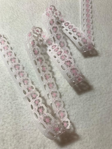 Vintage Pink & White Rayon Border Lace Trim 3/4" wide x 2 Yards - 第 1/3 張圖片