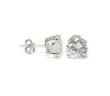14K Solid White Gold Round CZ Stud Earrings Basket Setting sizes2-10mm FREE BOX