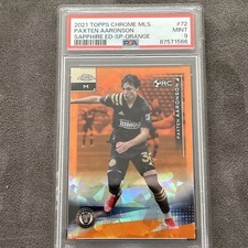 2021 Topps Chrome Sapphire MLS Orange /25 Paxten Aaronson Variation RC PSA 9