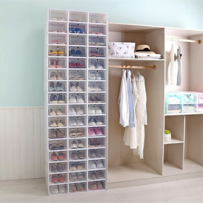 20/24Pcs Foldable Plastic Transparent Shoe Box Storage Clear Stackable Organizer