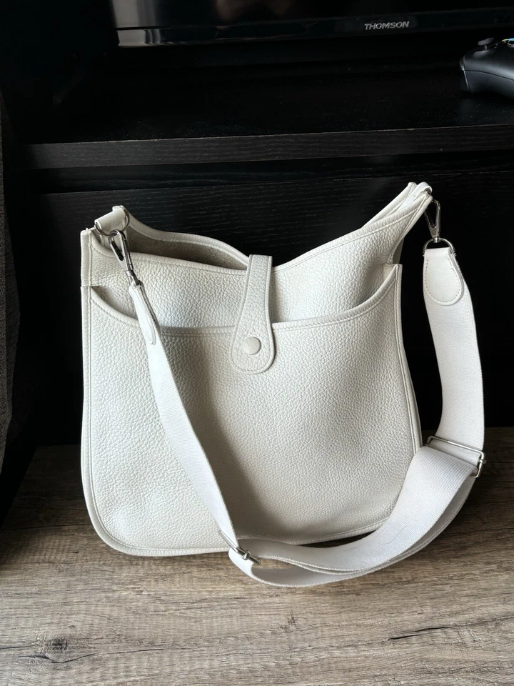 NEUF SAC A MAIN HERMES EVELYNE CUIR BLANC BANDOULIERE - Photo 2/2