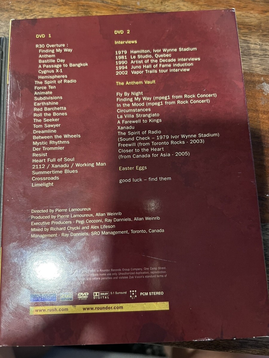 Rush R30 30th Anniversary World Tour 2 DVD Set With Guitar Picks