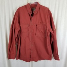 LL Bean Long Sleeve Cargo Pocket Fishing Safari Field Camp Shirt Mens L Vented
