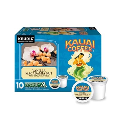 Kauai Coffee VANILLA MACADAMIA NUT Hawaiian 10 Count K-Cup Pods Keurig BB 2/2027