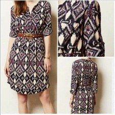 Holding Horses Anthropologie Women's Purple Ikat Print Shirt Dress Size 4