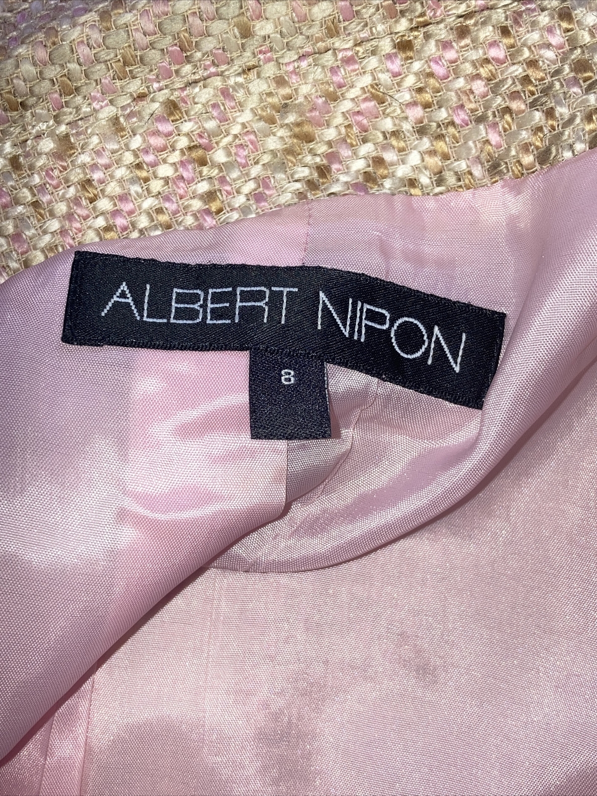 VINTAGE 1990s ALBERT NIPON PINK TROPHY JACKET &  SKIRT SUIT 20" armpit to armpit 7