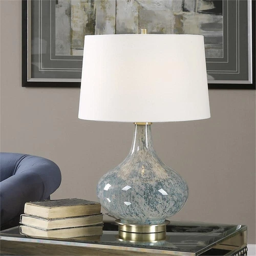 Uttermost Celinda Glass Metal and Fabric Lamp in Blue/Brass/Ivory - Picture 2 of 4
