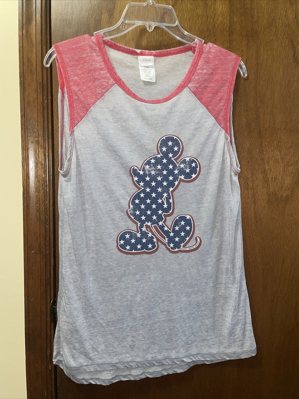 DISNEY Mickey Mouse Red/White/Blue w/Mickey & Stars Sleeveless T-shirt - Size L