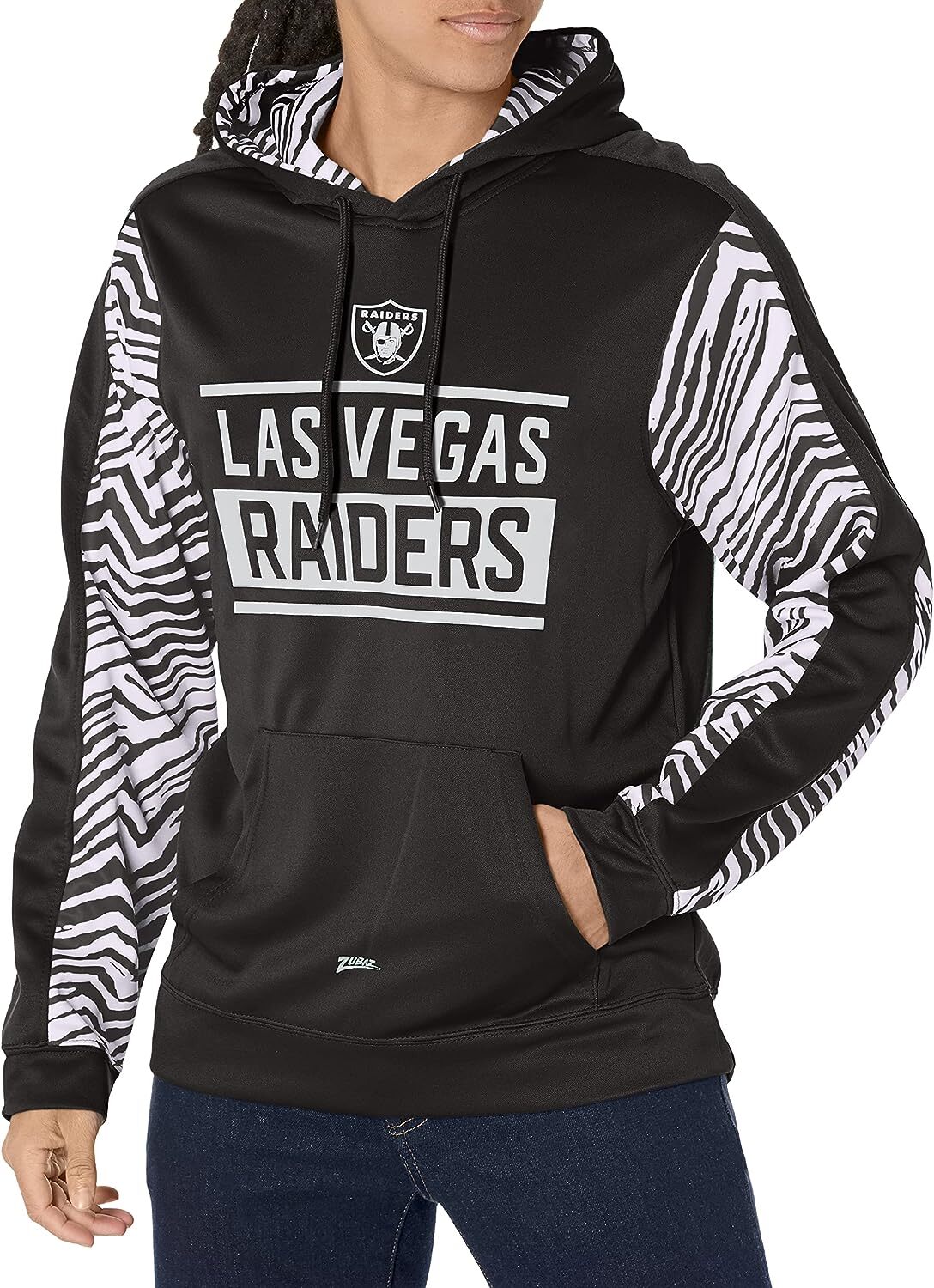 Пуловер с капюшоном Zubaz NFL Mens Las Vegas Raiders командного цвета с зебровыми вставками