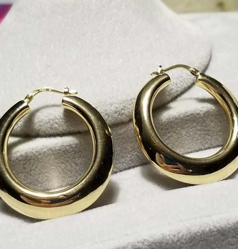 QVC Veronese 18k Yellow gold vermeil/sterling silver puffy big hoop earrings  | eBay