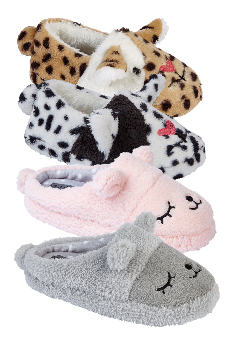 GIRLS WARM COMFY ANIMAL CHARACTER SLIPPERS FAUX FUR/COTTON LINED