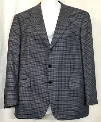 brioni Palatino sport jacket 44R Blue Small Squares 3 Button Wool