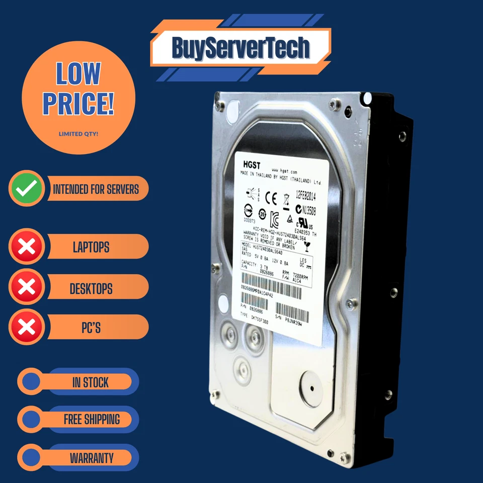 HGST Ultrastar 2TB 7200RPM 3.5" SAS HDD HUS723020ALS640 0B26886 64MB 0HRS Ent - Image 3 of 4